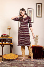 Women Purple Printed Kurta With Lace Krya