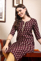 Women Purple Printed Kurta With Lace Krya