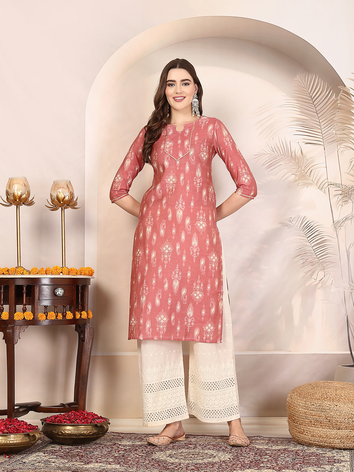Women Pink Ethnic Motifs Printed Gotta Patti Kurta