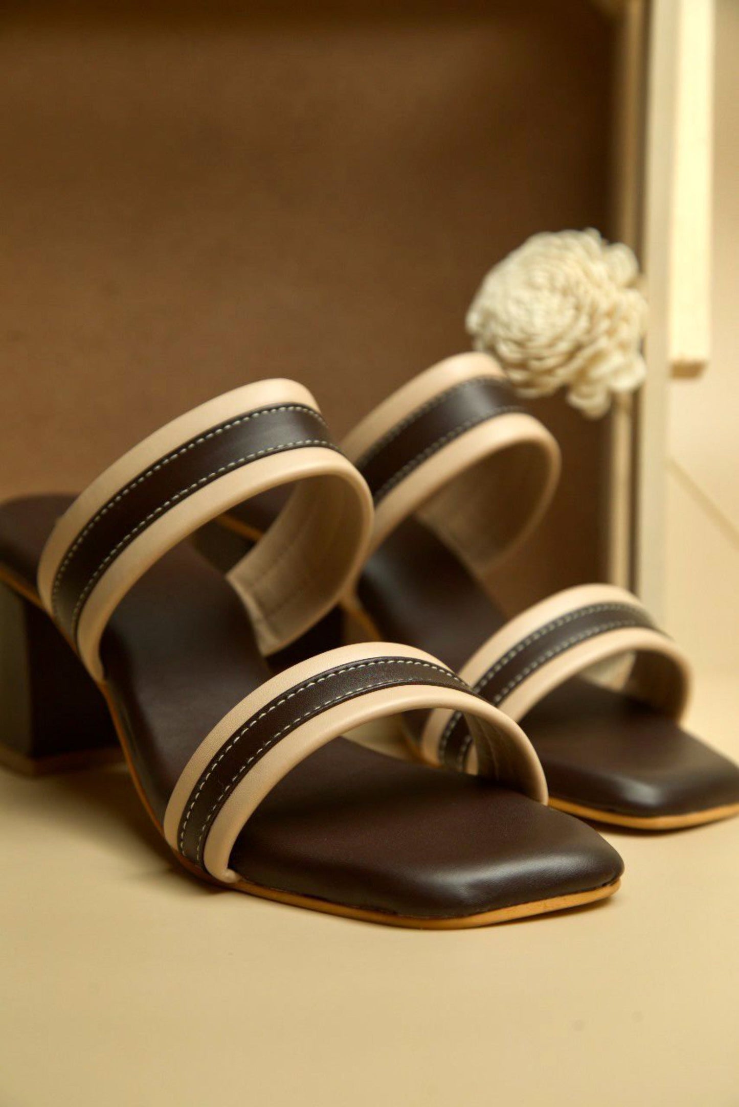 Two-Toned Strappy Heels-Beige & Brown