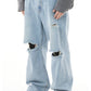 Slash Cut Light Blue Baggy Denim