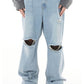 Slash Cut Light Blue Baggy Denim