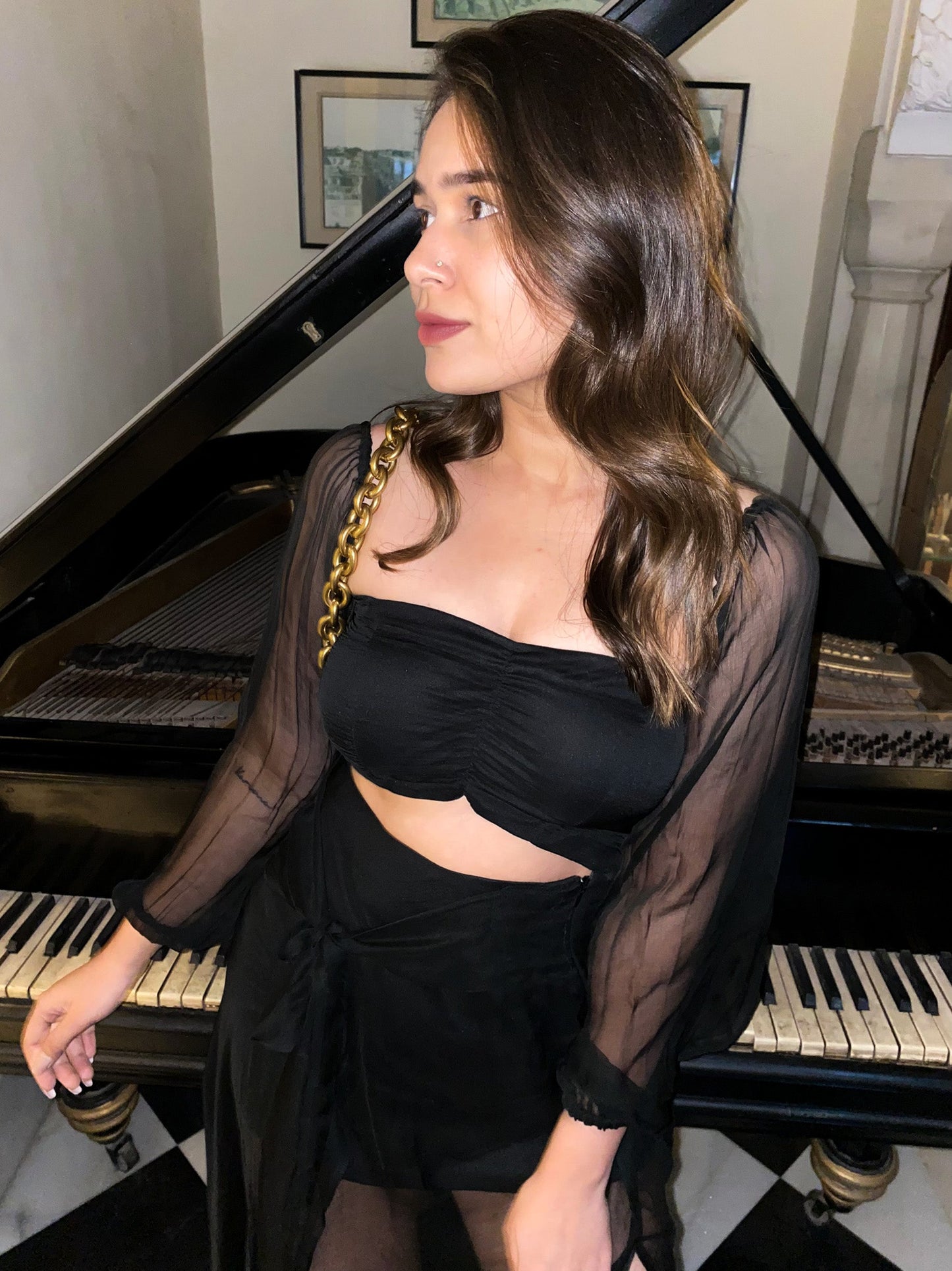 Moh The eternal dhaga – Solid Chiffon Black co-ord set