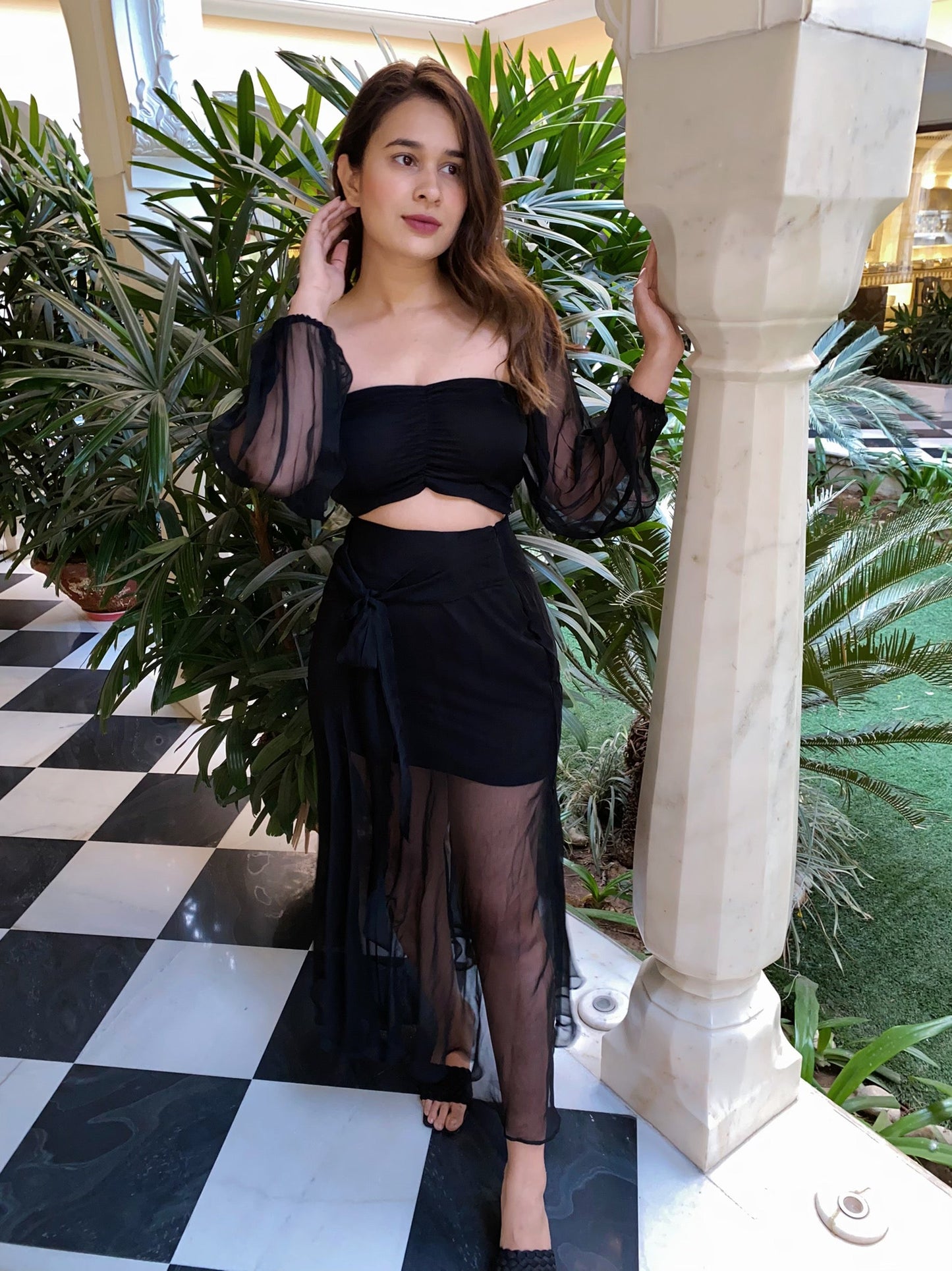 Moh The eternal dhaga – Solid Chiffon Black co-ord set