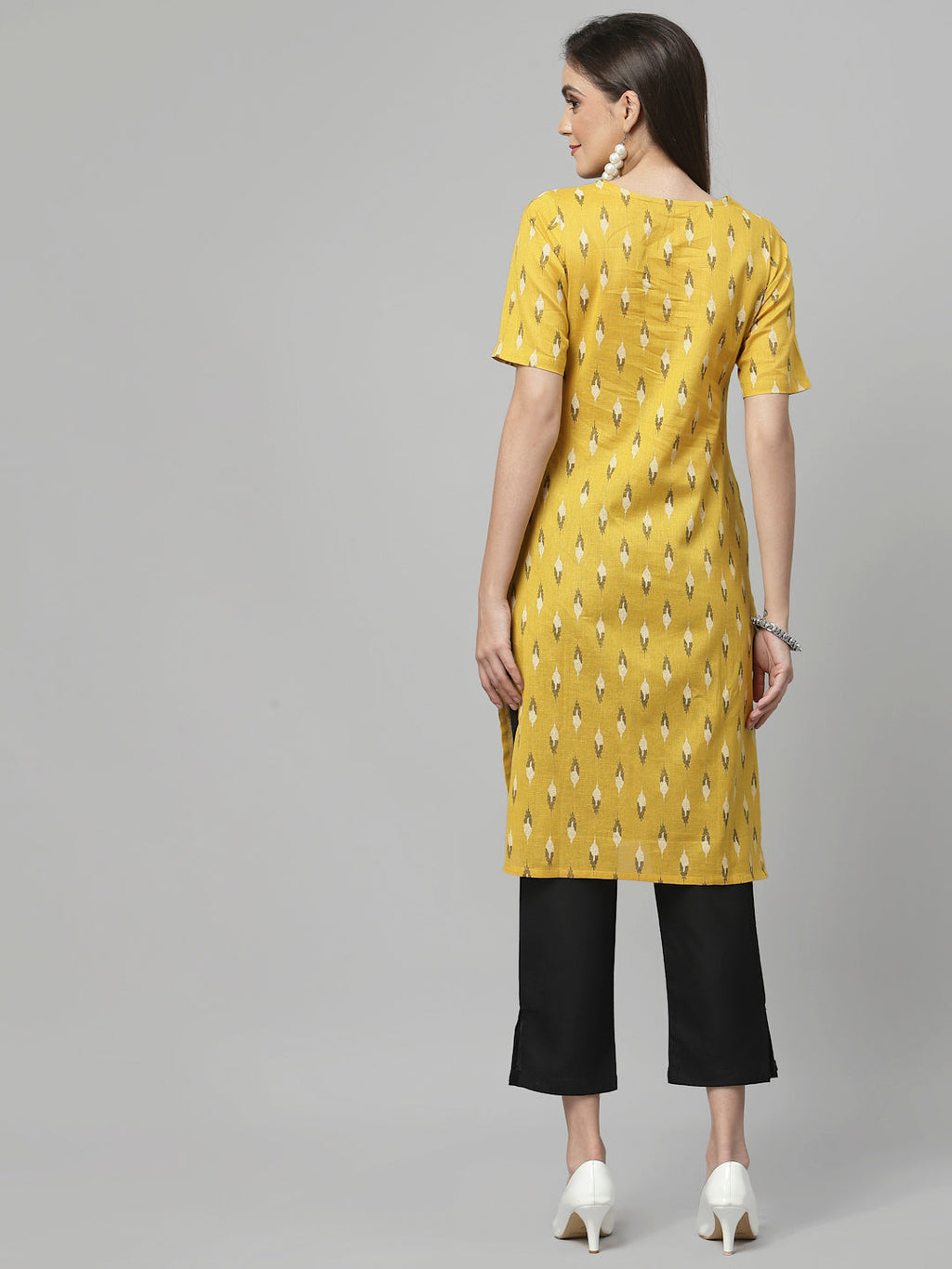 Women Geometric Print Cotton Linen Kurta Krya