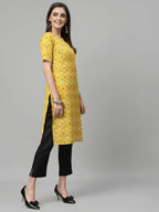 Women Geometric Print Cotton Linen Kurta Krya