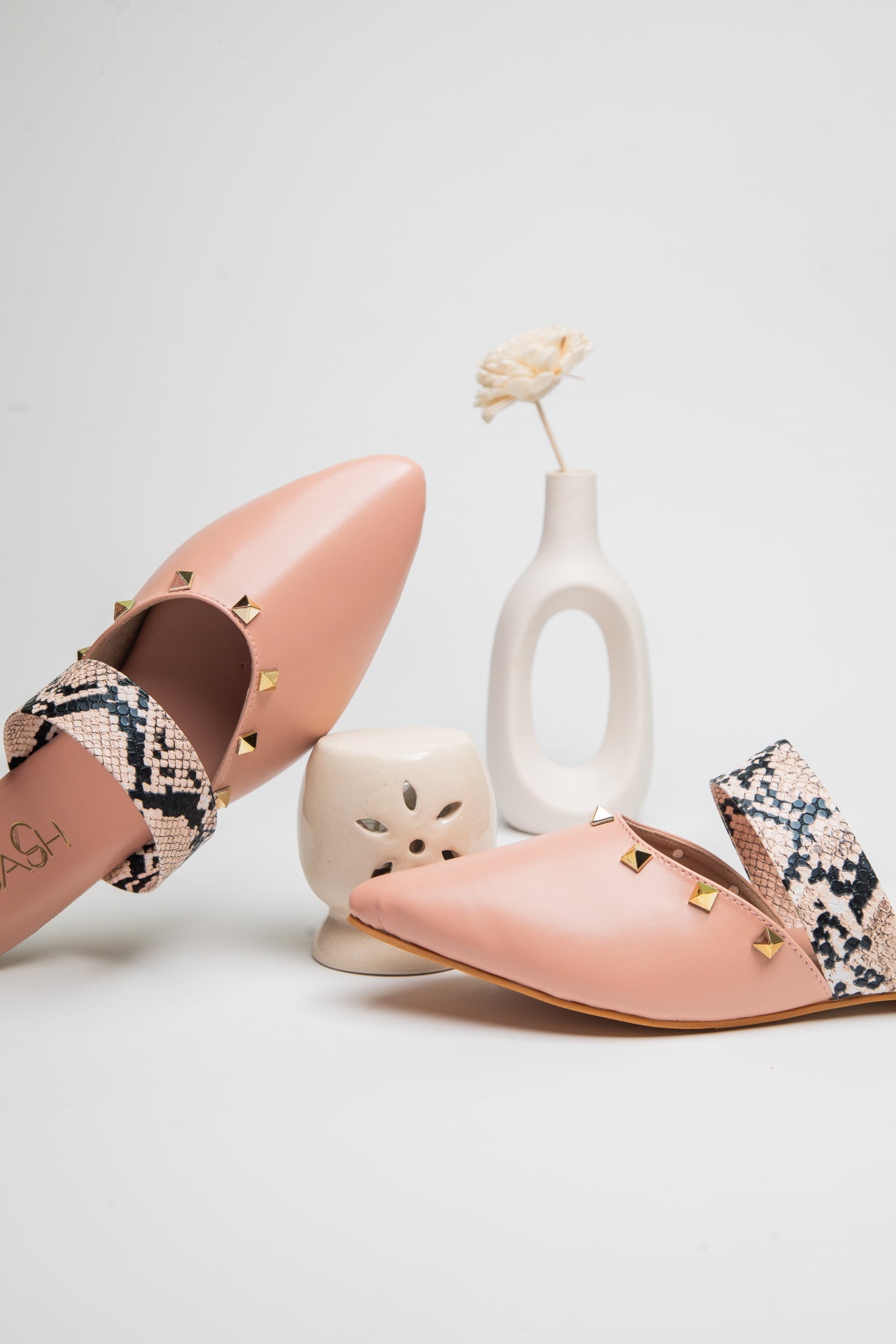Studded Mules - Peach