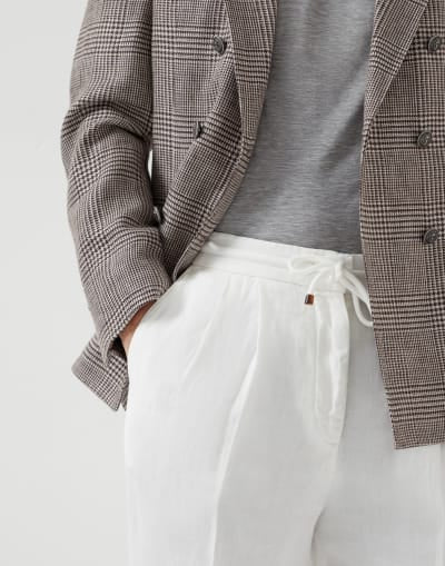 Men's Relaxed Fit Linen- Blend Drawstring Trousers - White - Adam Spirit