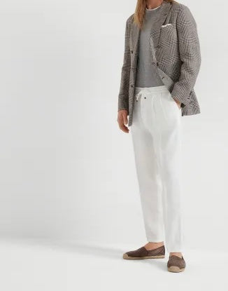 Men's Relaxed Fit Linen- Blend Drawstring Trousers - White - Adam Spirit