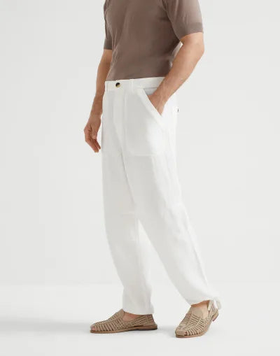 Resort Linen Drawstring Trousers Classic White - Adam Spirit