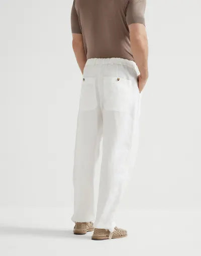 Resort Linen Drawstring Trousers Classic White - Adam Spirit