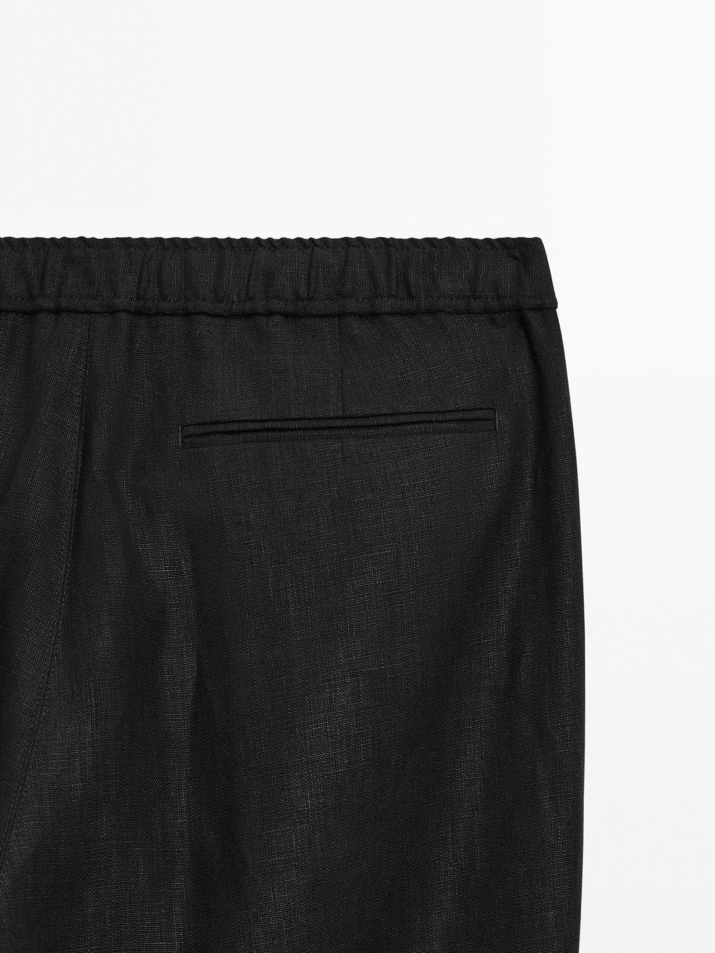 Black Linen Drawstring Pants Relaxed Fit Summer Bottoms for Effortless Comfort - Adam Spirit
