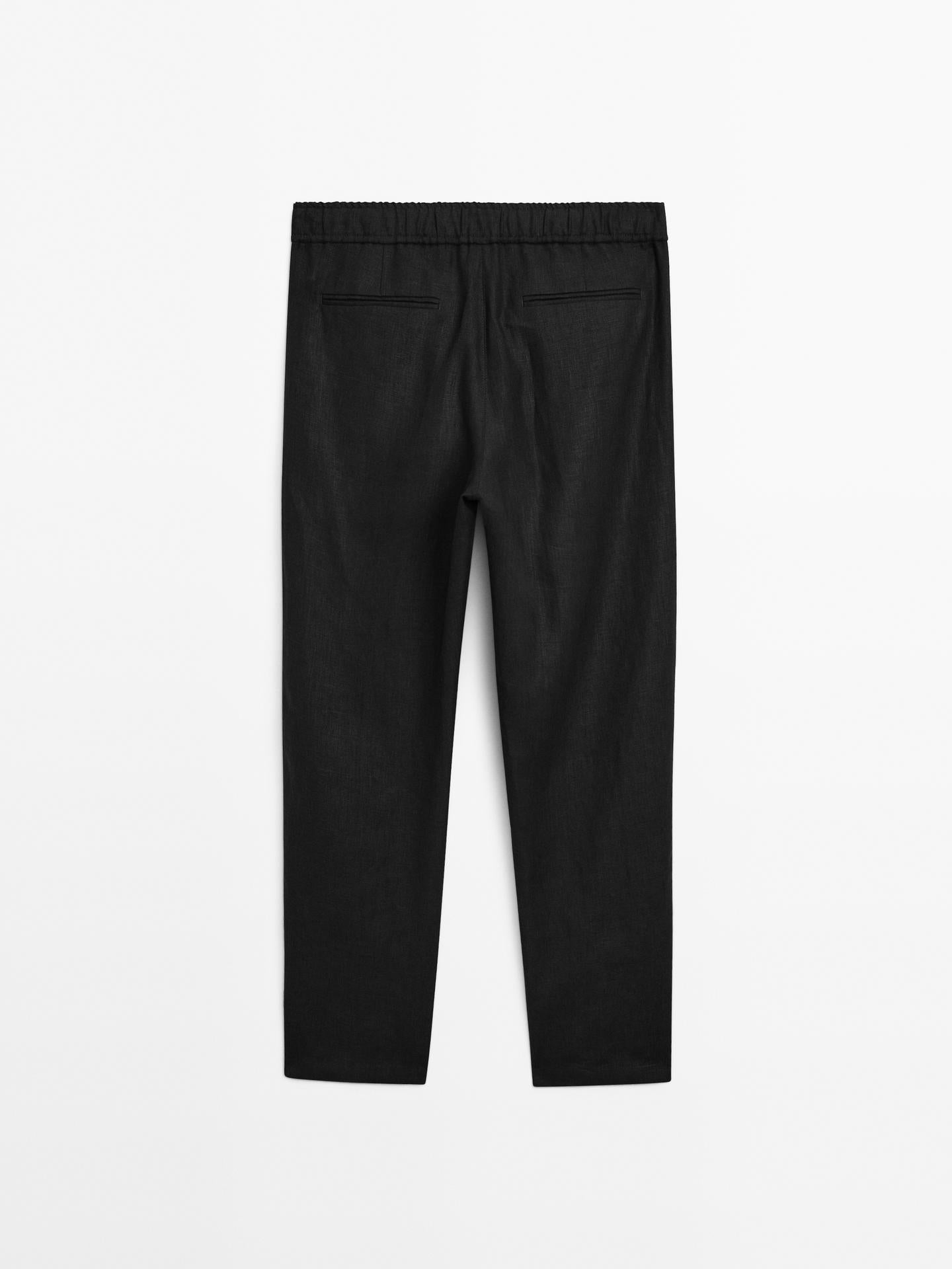 Black Linen Drawstring Pants Relaxed Fit Summer Bottoms for Effortless Comfort - Adam Spirit