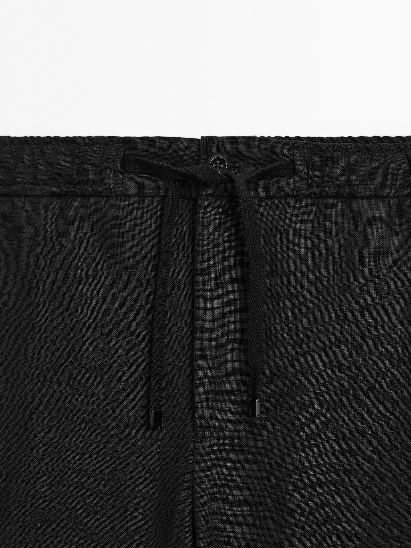 Black Linen Drawstring Pants Relaxed Fit Summer Bottoms for Effortless Comfort - Adam Spirit