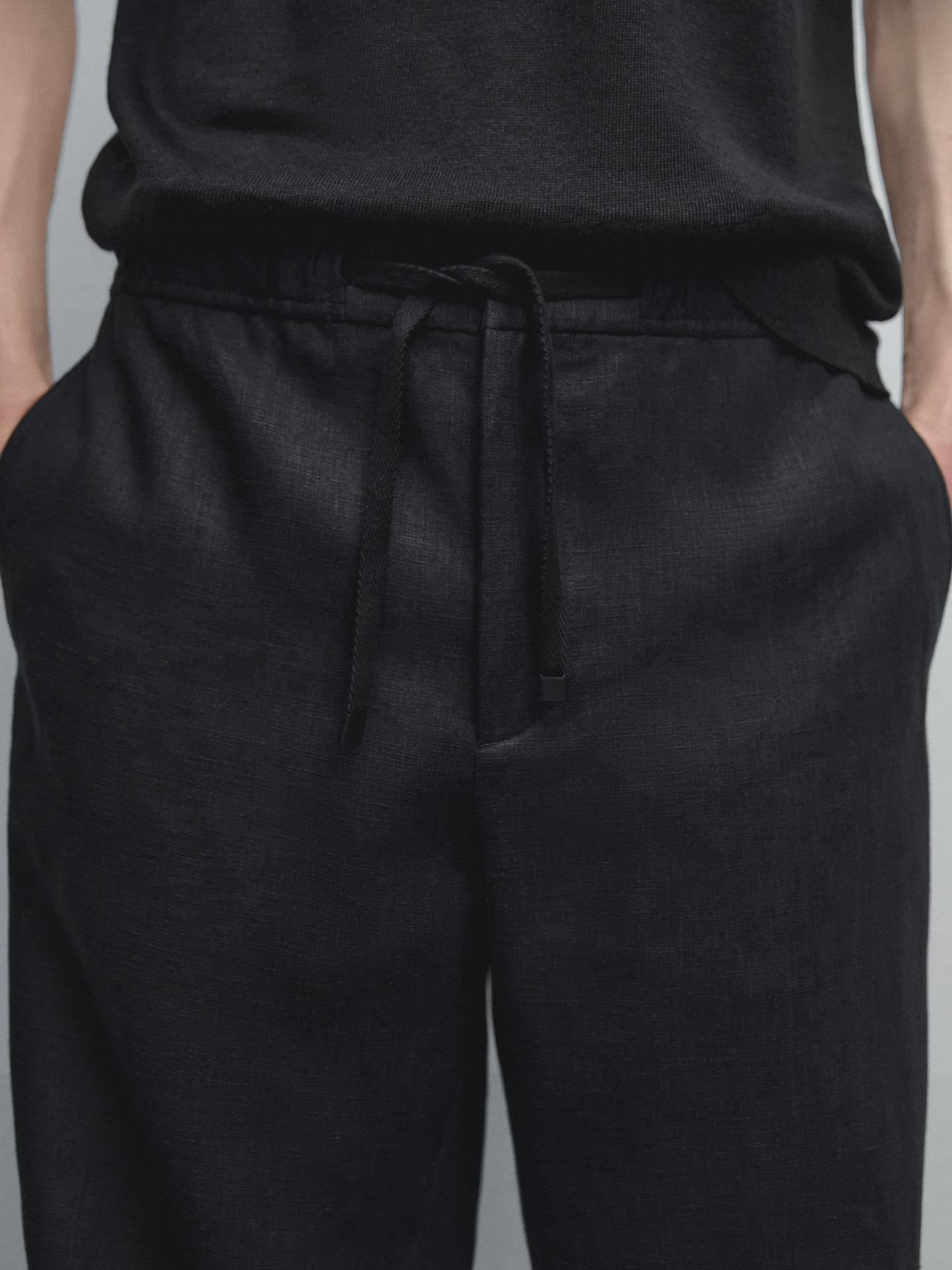 Black Linen Drawstring Pants Relaxed Fit Summer Bottoms for Effortless Comfort - Adam Spirit