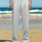White Linen Drawstring Pants Relaxed Fit Summer Bottoms for Effortless Comfort - Adam Spirit