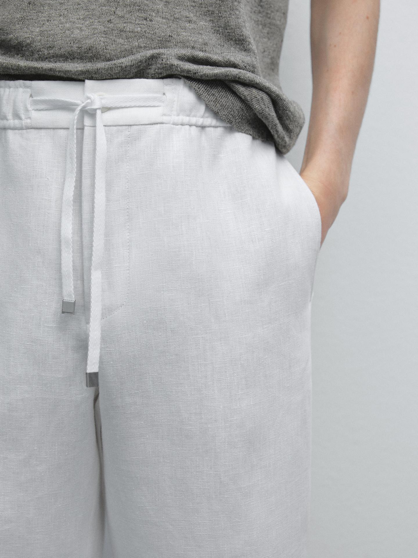White Linen Drawstring Pants Relaxed Fit Summer Bottoms for Effortless Comfort - Adam Spirit
