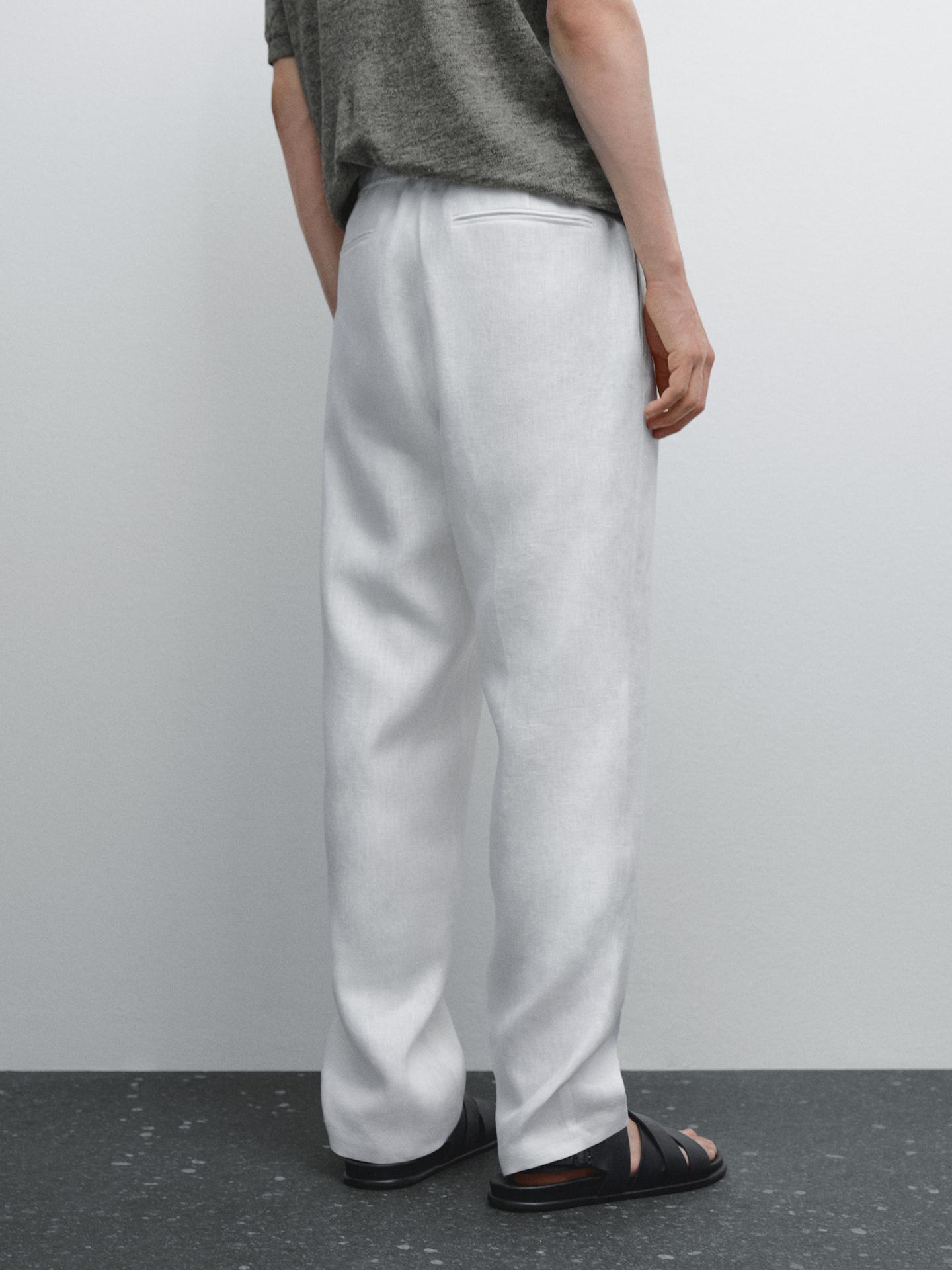 White Linen Drawstring Pants Relaxed Fit Summer Bottoms for Effortless Comfort - Adam Spirit