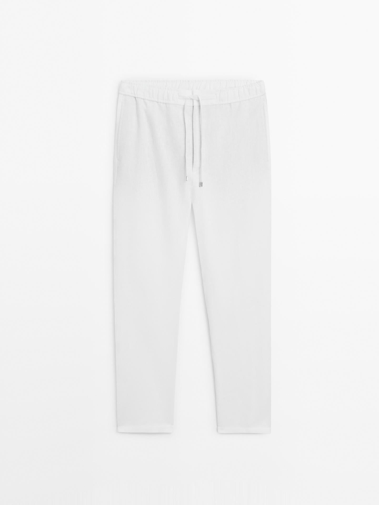 White Linen Drawstring Pants Relaxed Fit Summer Bottoms for Effortless Comfort - Adam Spirit