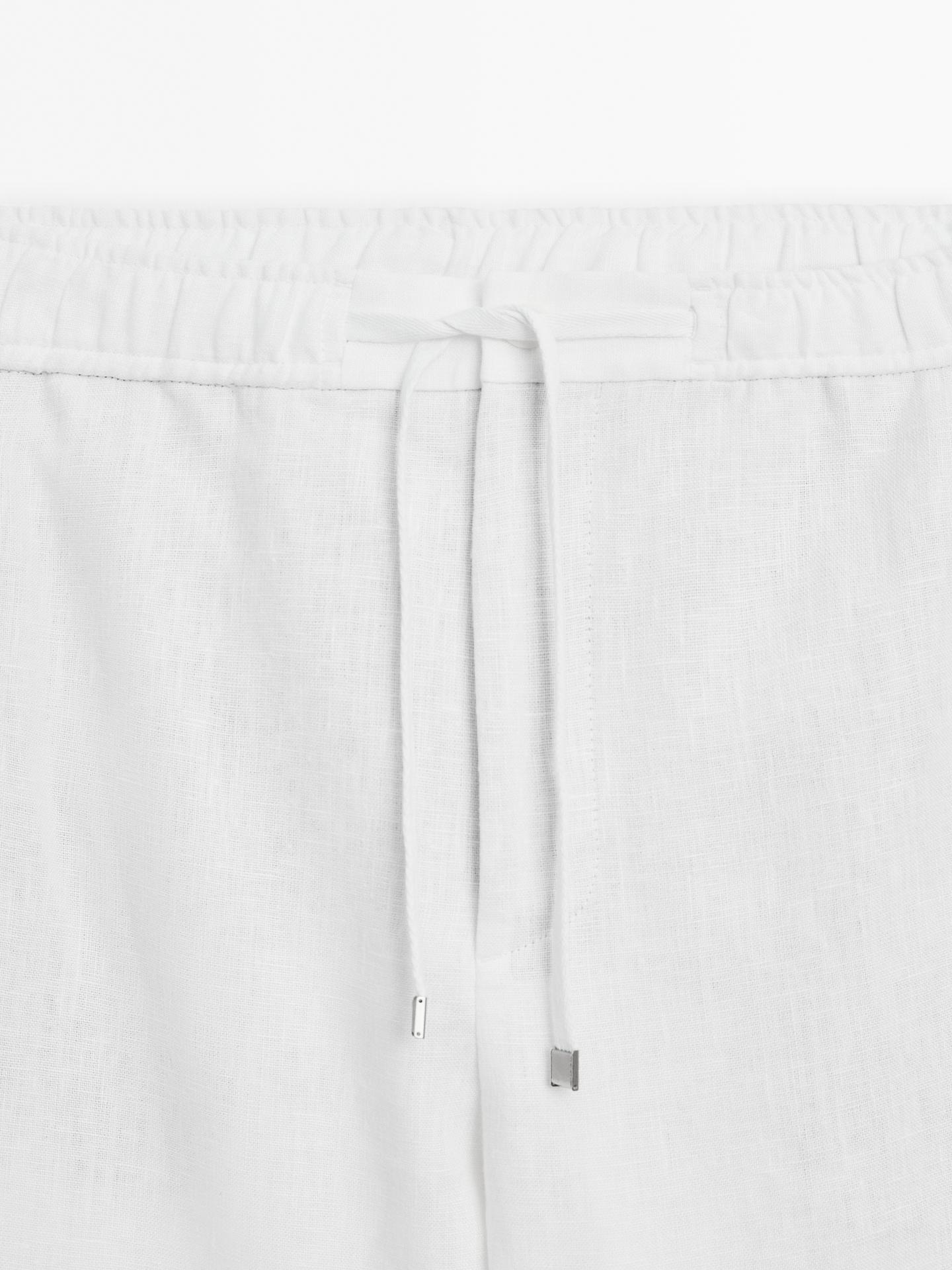 White Linen Drawstring Pants Relaxed Fit Summer Bottoms for Effortless Comfort - Adam Spirit