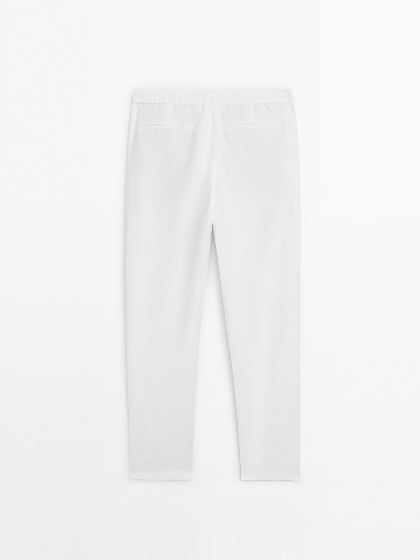 White Linen Drawstring Pants Relaxed Fit Summer Bottoms for Effortless Comfort - Adam Spirit