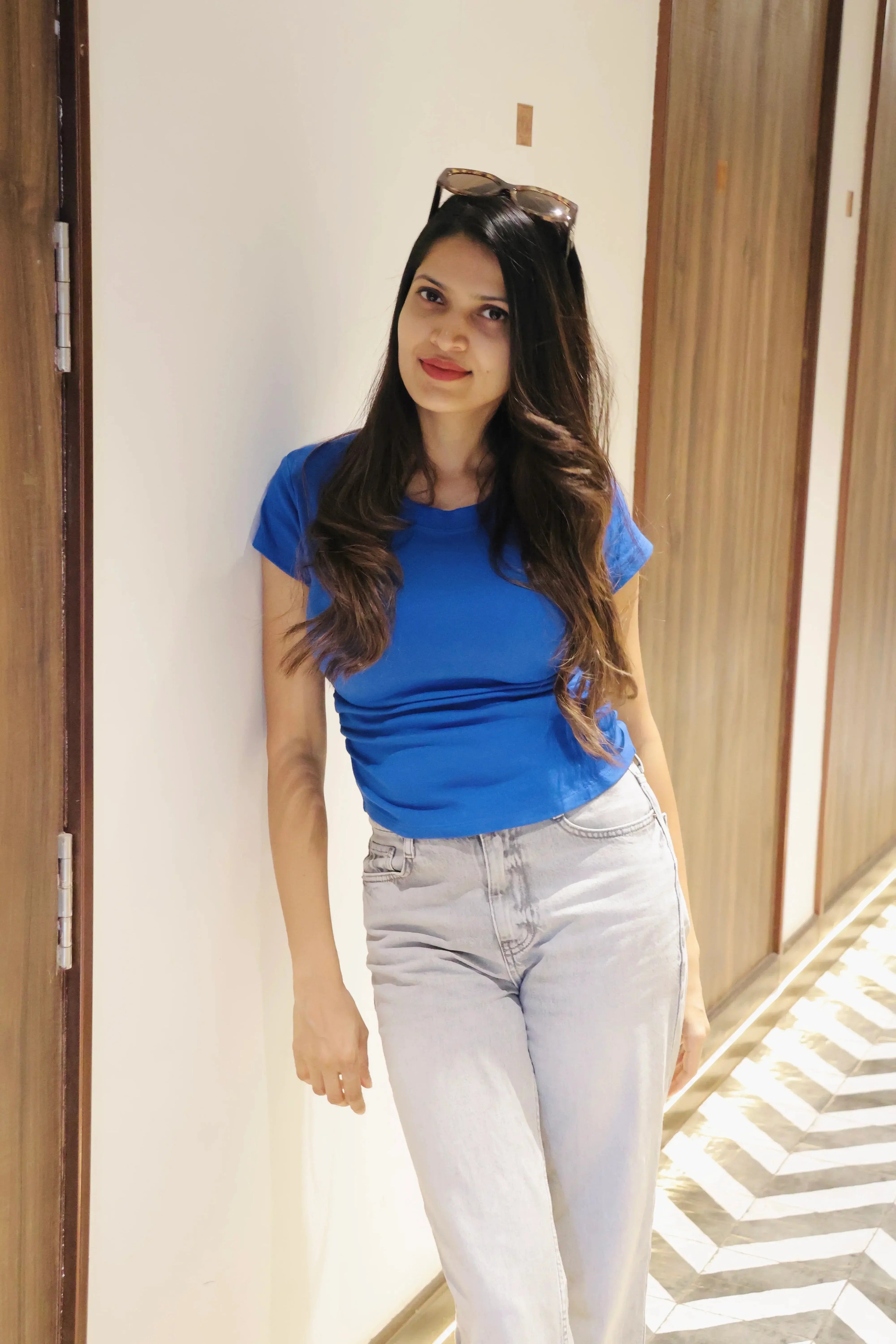 Crew Neck Casual Core Blue Top Zumee