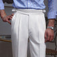 White High-Waisted Classic Double Pleats & Side Buckle Adjusters - Adam Spirit