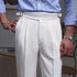 White High-Waisted Classic Double Pleats & Side Buckle Adjusters - Adam Spirit