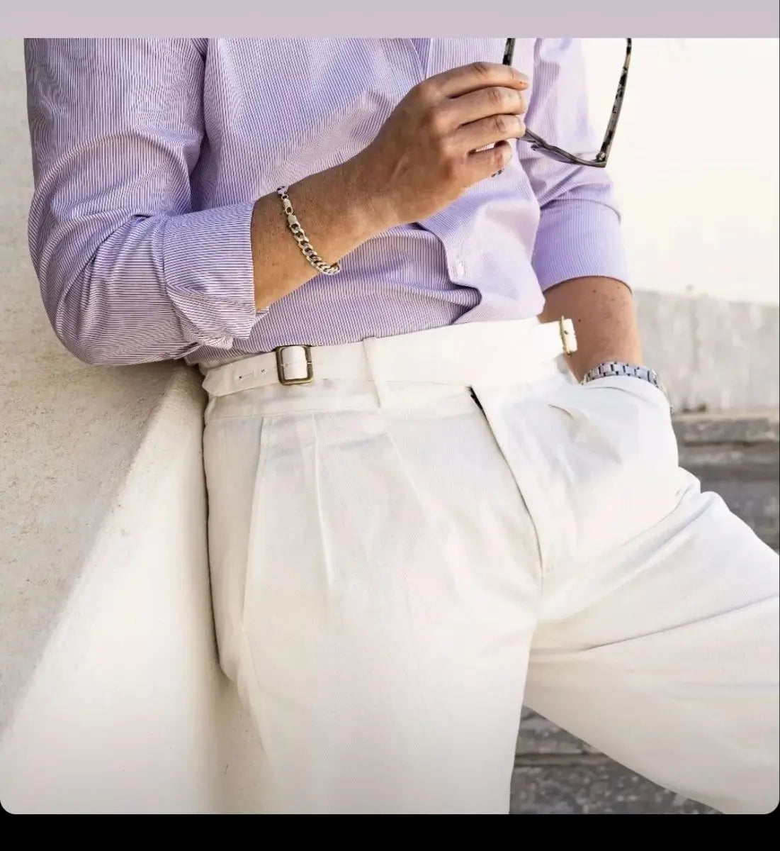 White High-Waisted Classic Double Pleats & Side Buckle Adjusters - Adam Spirit