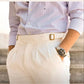 White High-Waisted Classic Double Pleats & Side Buckle Adjusters - Adam Spirit