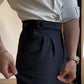 Midnight High-Waisted Trousers Double Pleats with D-Ring Side Adjusters - Adam Spirit