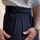 Midnight High-Waisted Trousers Double Pleats with D-Ring Side Adjusters - Adam Spirit