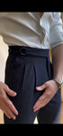 Midnight High-Waisted Trousers Double Pleats with D-Ring Side Adjusters - Adam Spirit