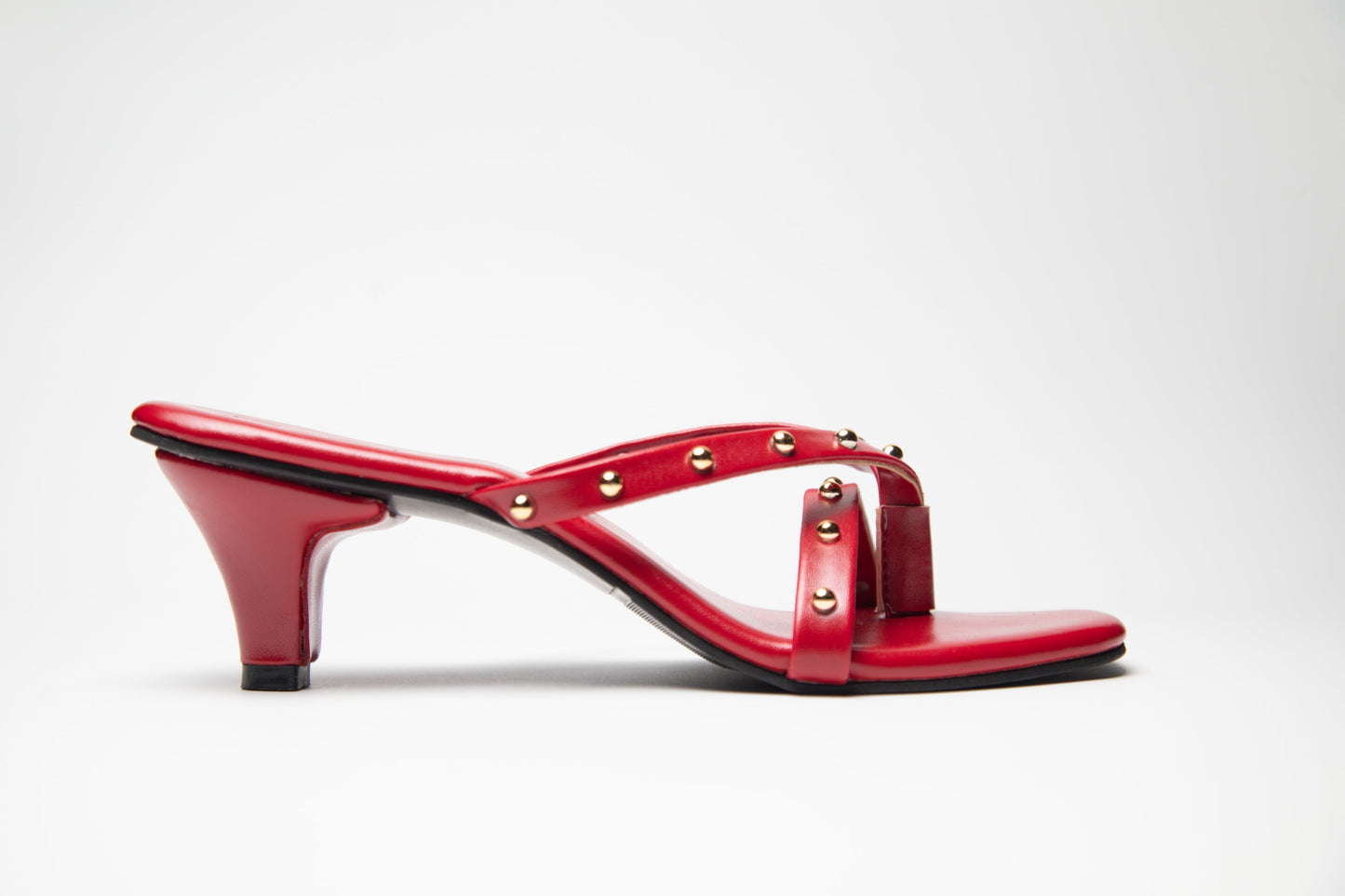 Gold Studded Kitten Heels - Red