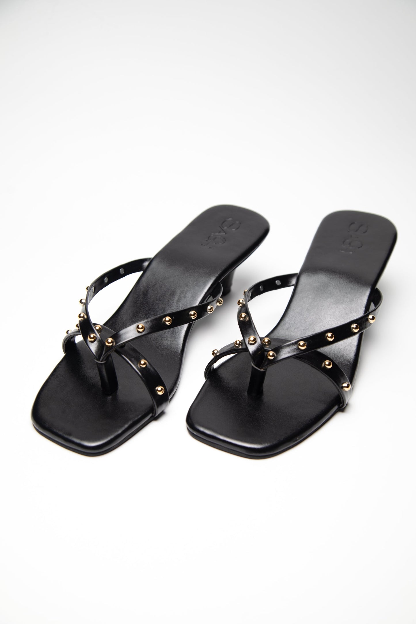 Gold Studded Kitten Heels - Black