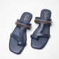 Stylera navy blue flats for women with gold chain detail and toe loop design