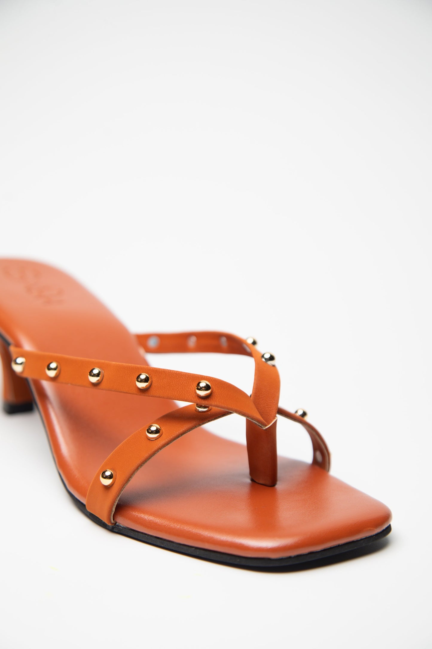 Gold studded Kitten Heels - Tan