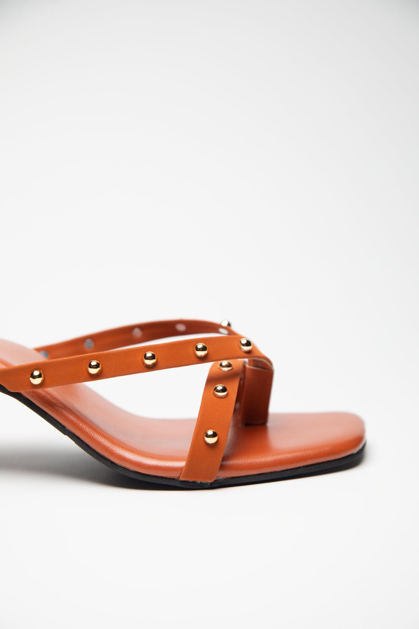 Gold studded Kitten Heels - Tan