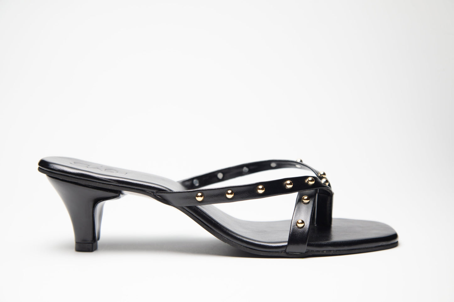 Gold Studded Kitten Heels - Black