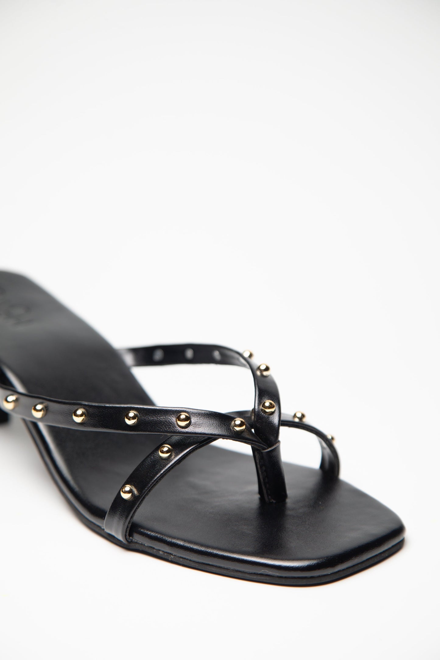 Gold Studded Kitten Heels - Black