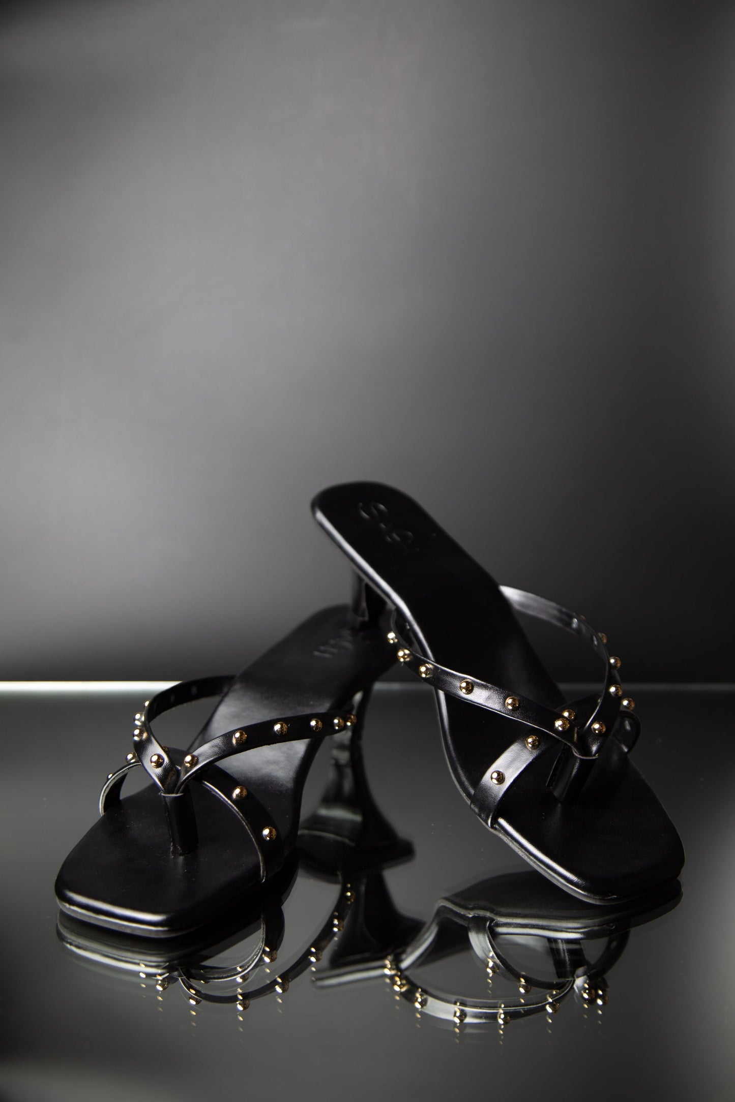 Gold Studded Kitten Heels - Black