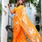 Saffron Sunset  (Handpainted Chiffon Saree - Orange)