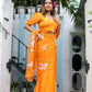 Saffron Sunset  (Handpainted Chiffon Saree - Orange)