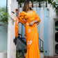 Saffron Sunset  (Handpainted Chiffon Saree - Orange)