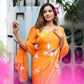 Saffron Sunset  (Handpainted Chiffon Saree - Orange)