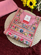 Pink Thread Embroidered Kurti Pant Co-ord Set | Ethnic Office & Casual Wear