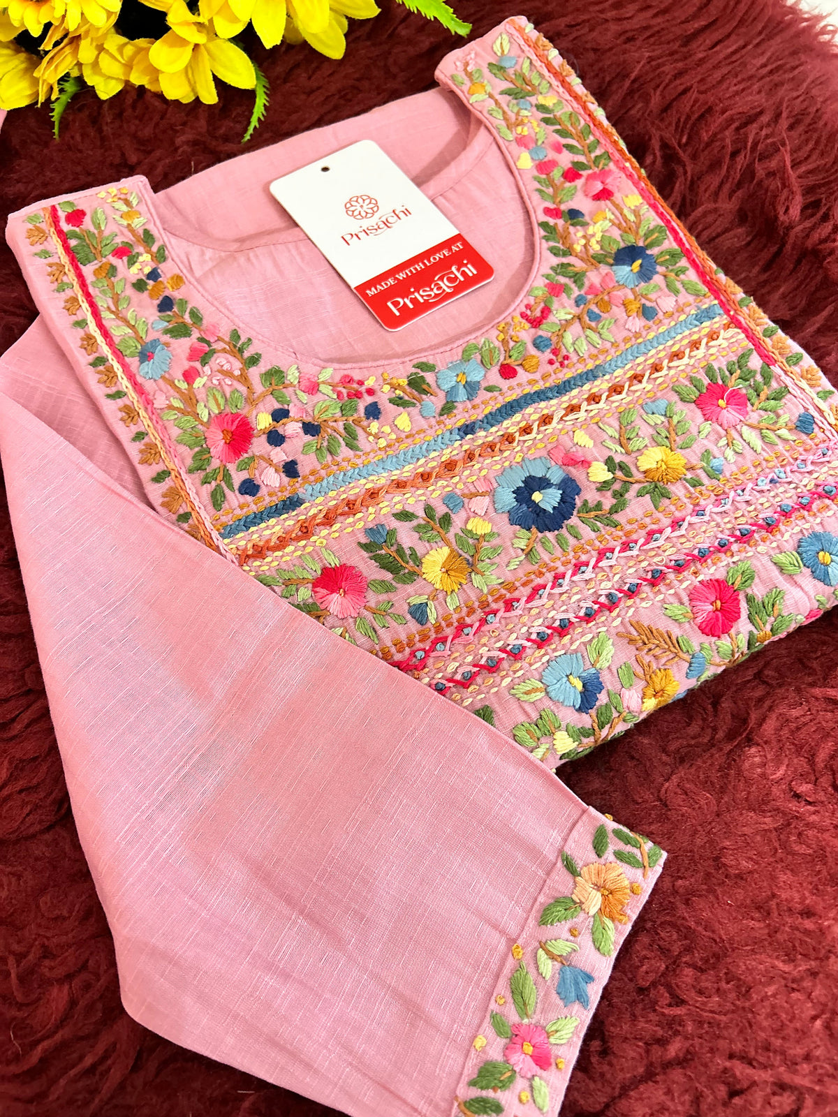 Pink Thread Embroidered Kurti Pant Co-ord Set | Ethnic Office & Casual Wear