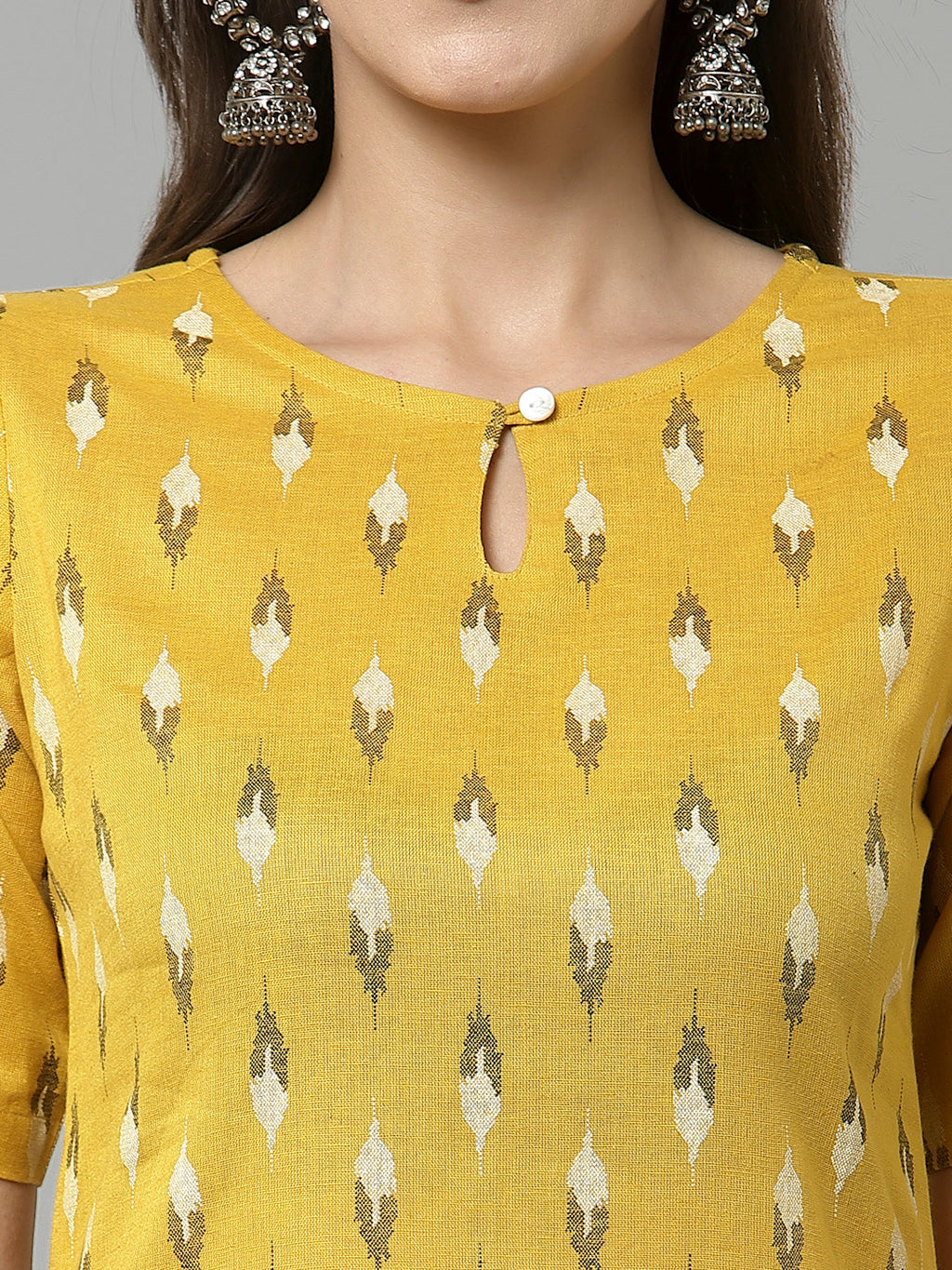 Women Geometric Print Cotton Linen Kurta Krya