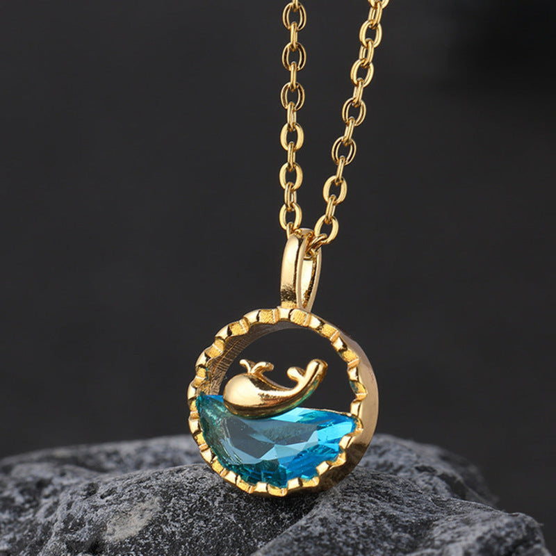 Blue Crystal whale Pendant Necklace – Elegant Nature-Inspired Jewelry JLTN0540 Just Lil Things