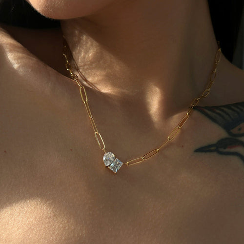 Chic Triangle & Rectangle Zirconia Pendant Pin Link Chain Gold Necklace JLTN1231 Just Lil Things